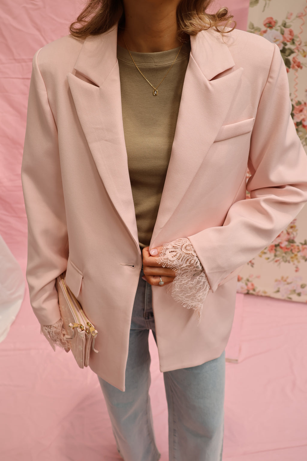 Daphne pink lace blazer