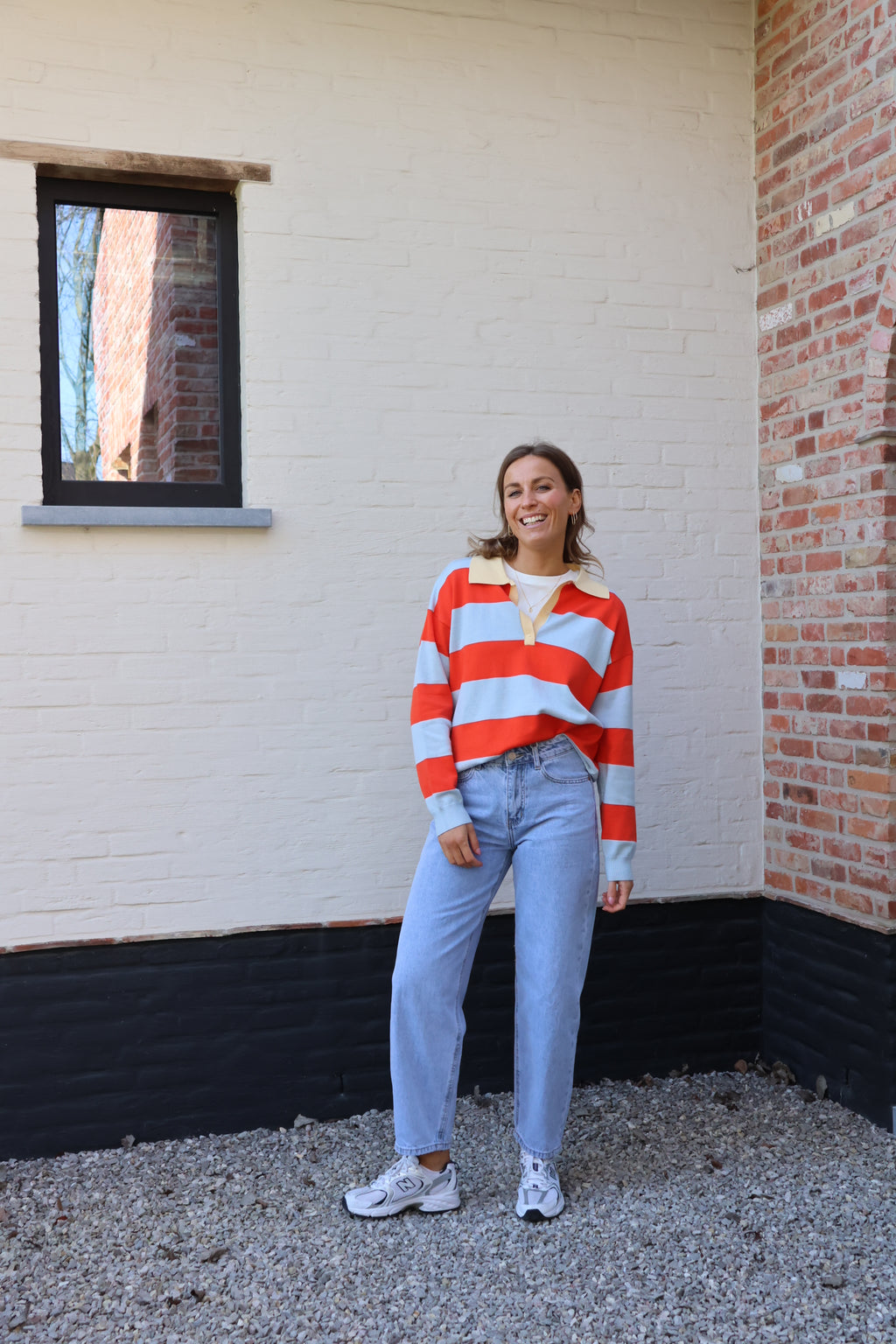 Lauren gestreepte polo blauw/oranje