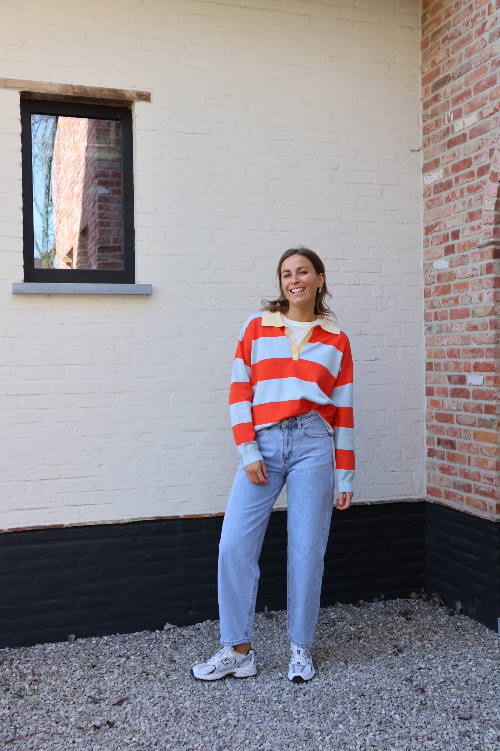 Lauren gestreepte polo blauw/oranje