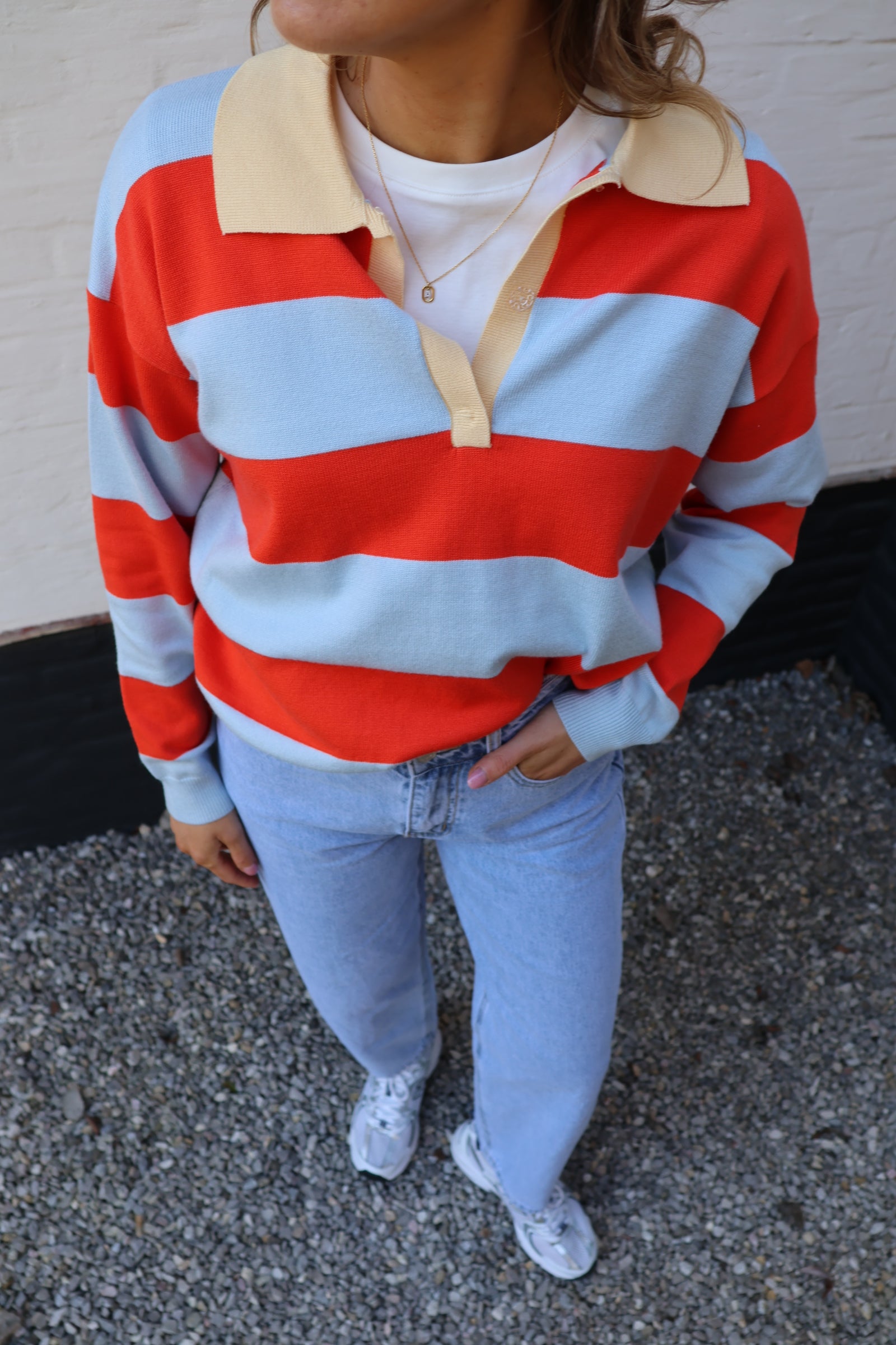 Lauren gestreepte polo blauw/oranje