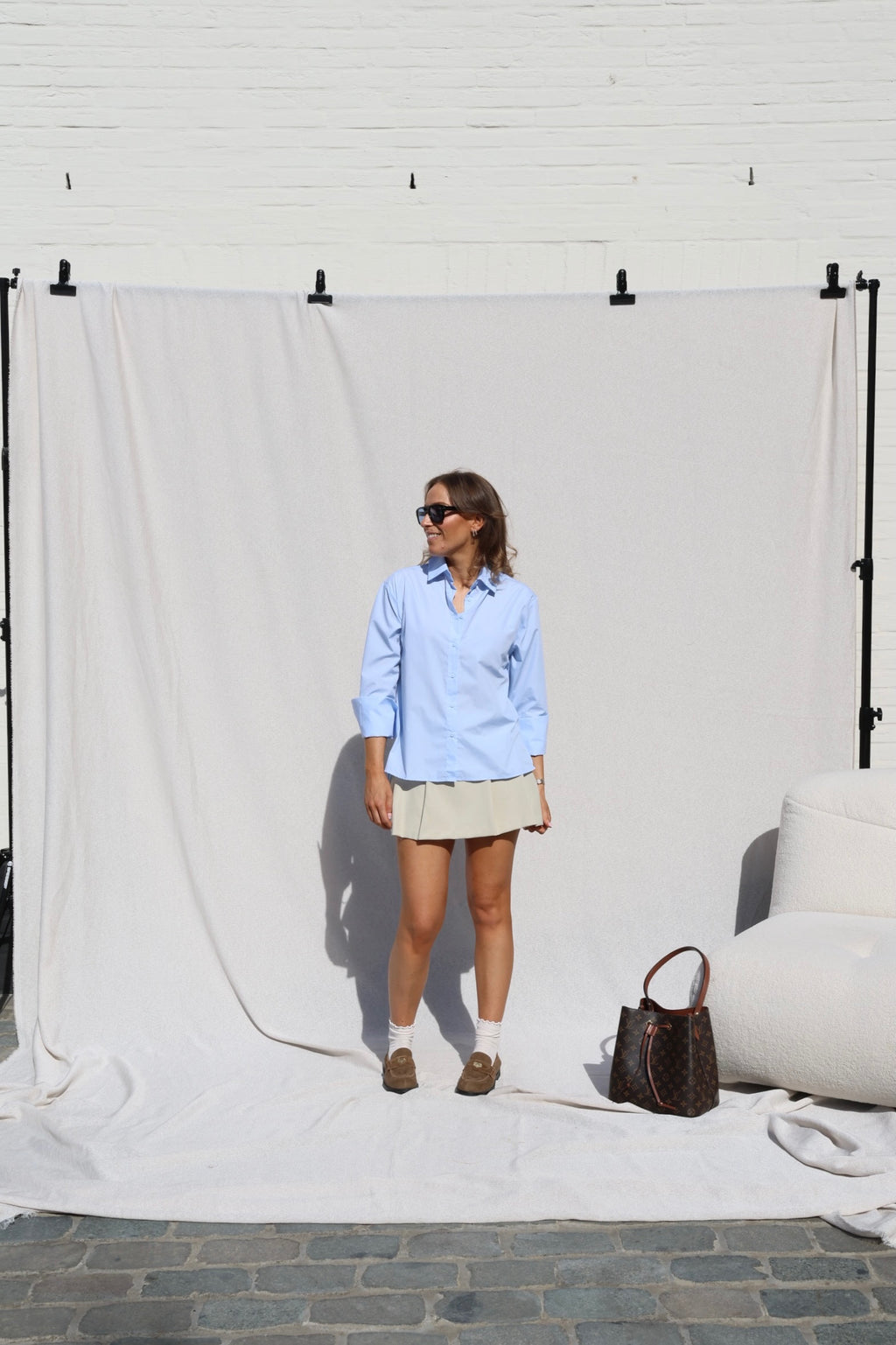 Ylana blouse met mouwdetail lichtblauw