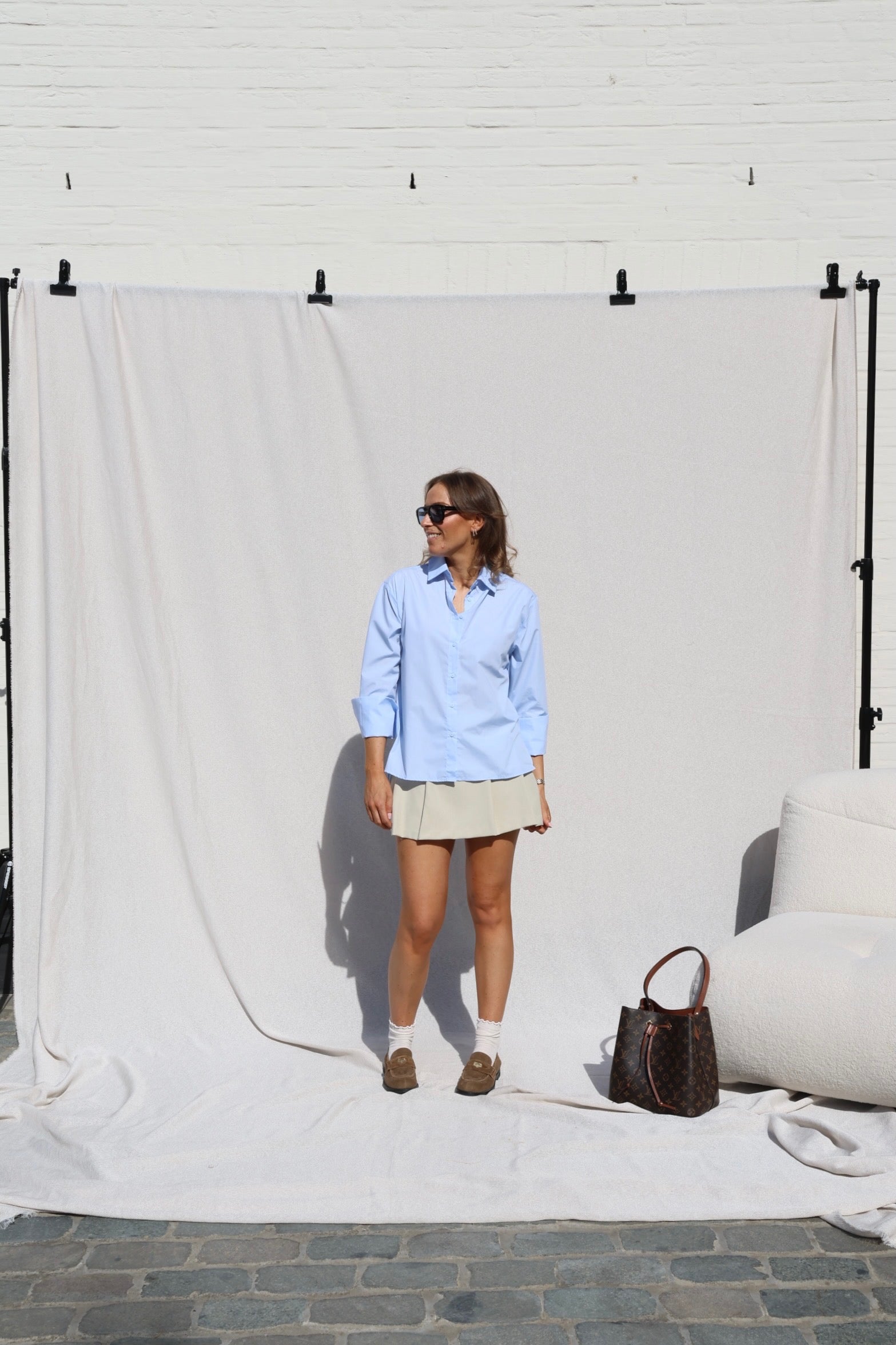 Ylana blouse met mouwdetail lichtblauw
