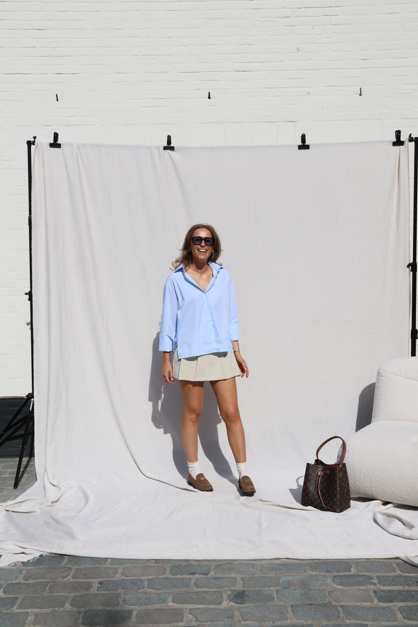 Ylana blouse met mouwdetail lichtblauw