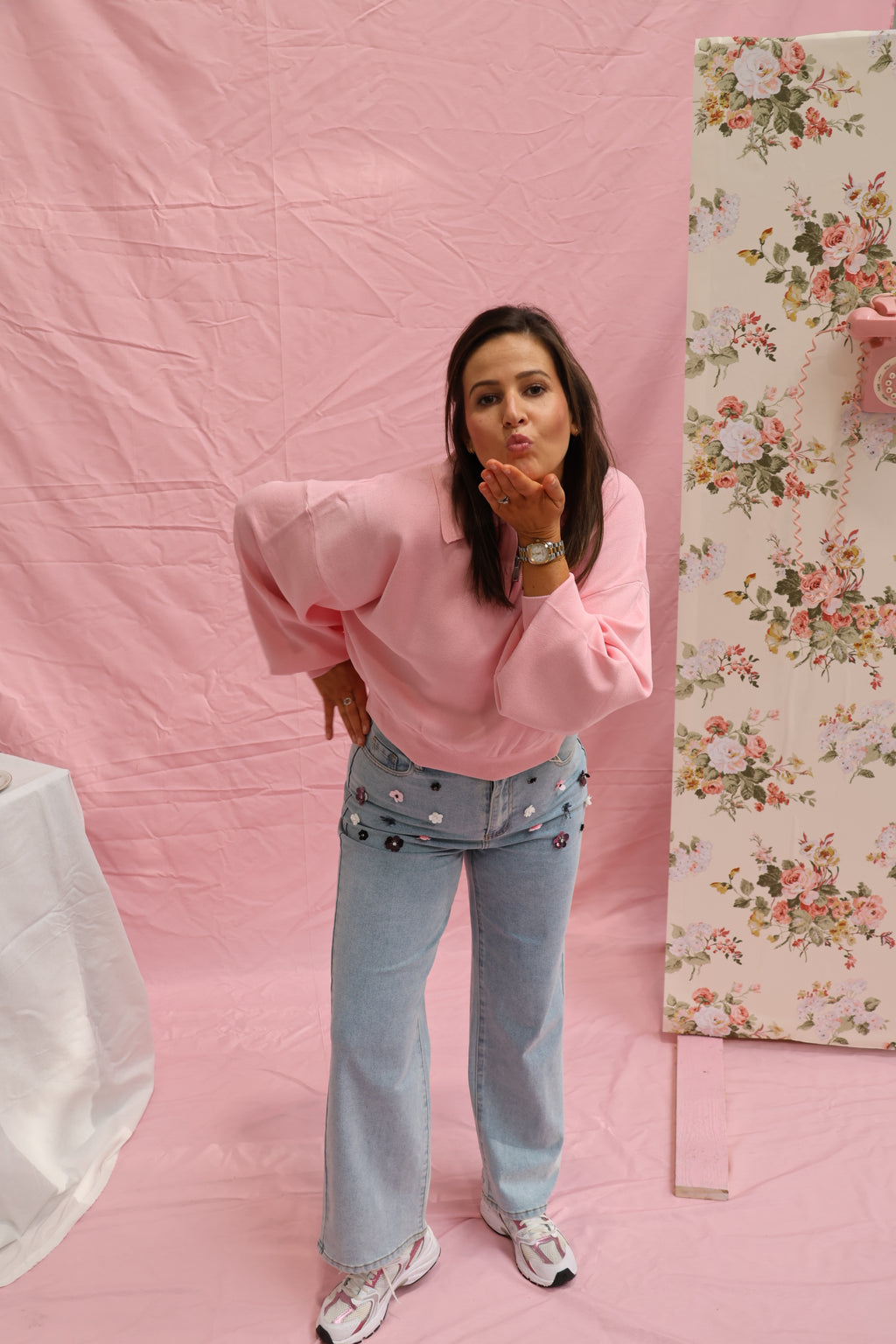 Ines cropped zipper sweater pink