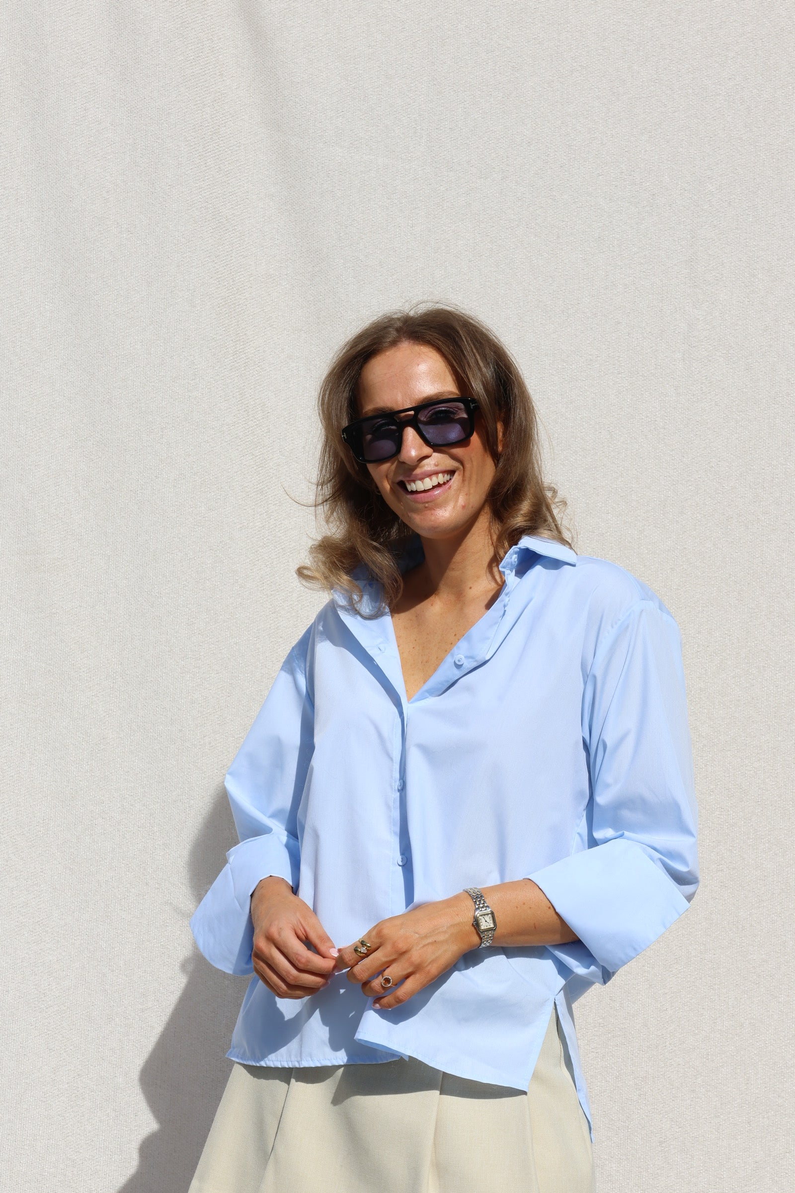 Ylana blouse met mouwdetail lichtblauw