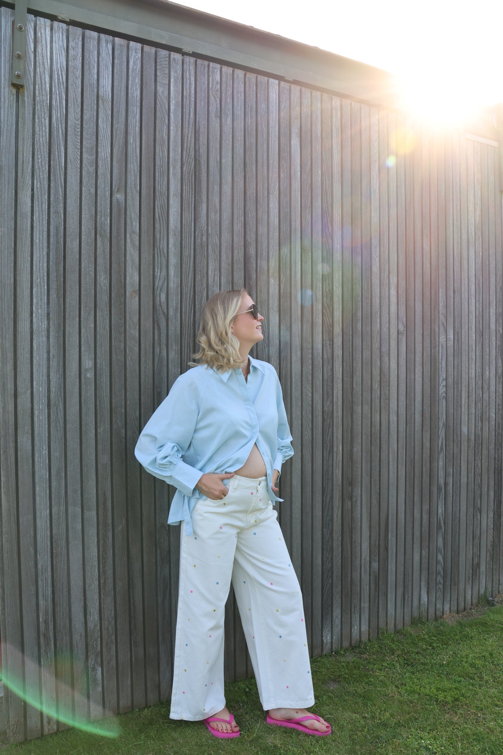 Liene jeans met bloemetjes wit