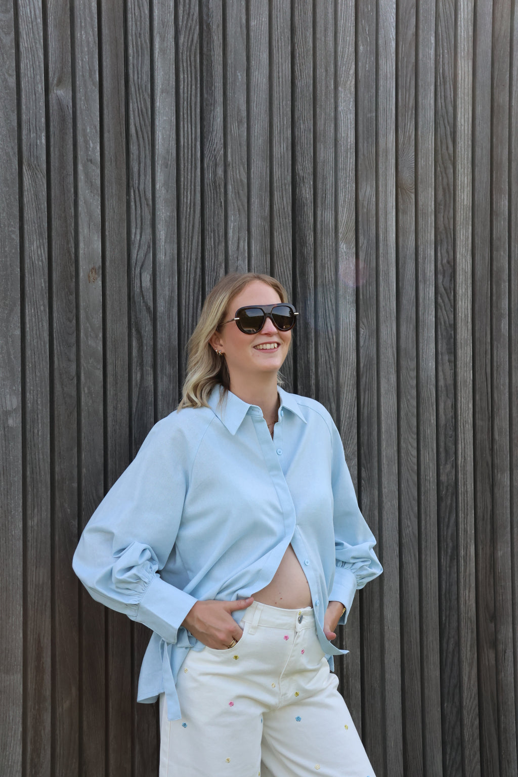 Lola blouse met strikdetail lichtblauw