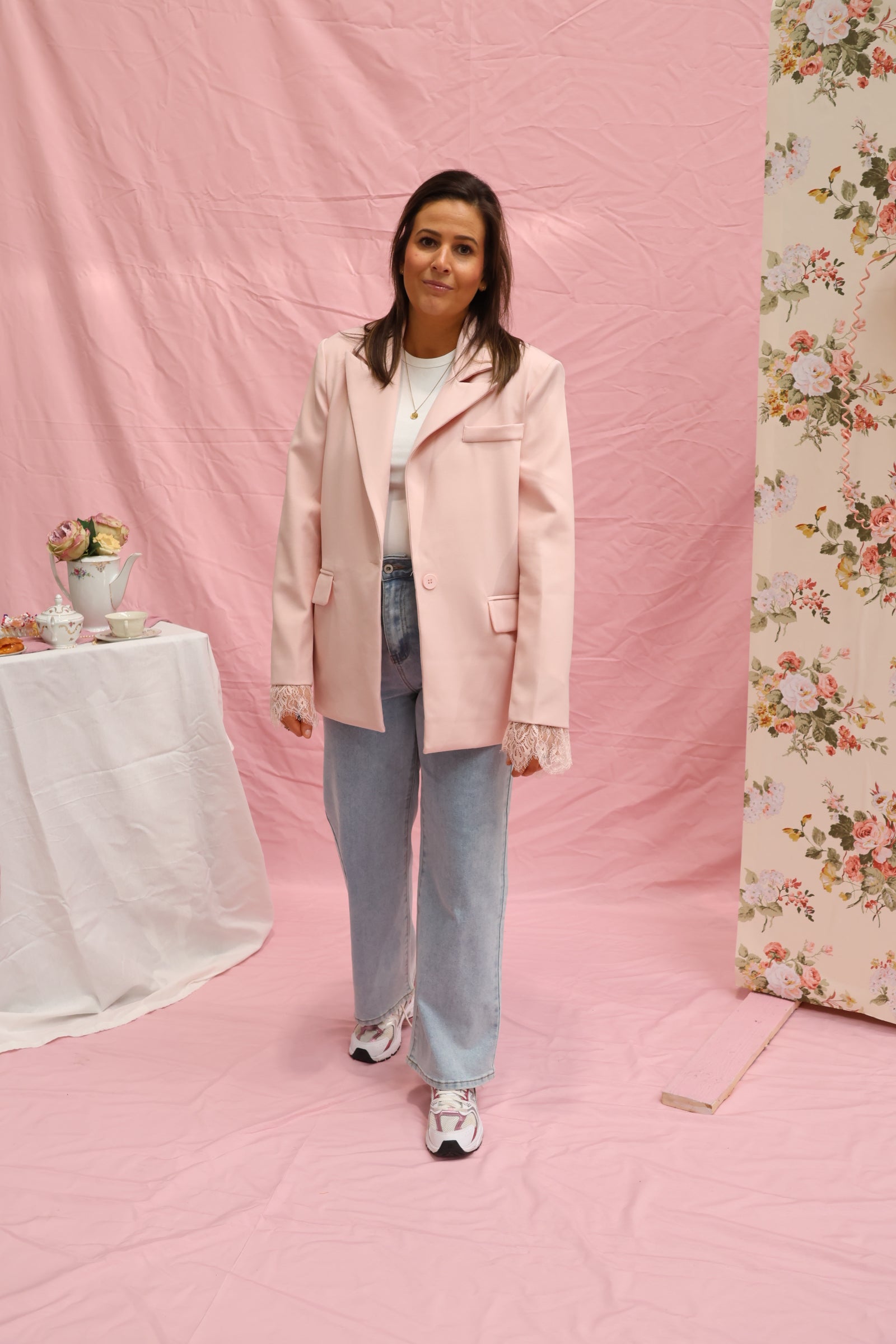 Daphne pink lace blazer
