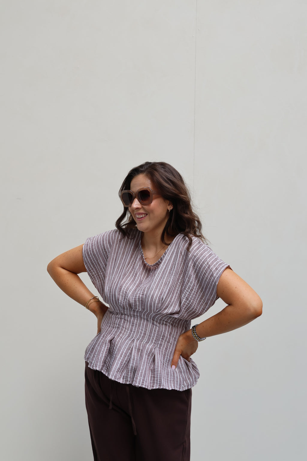Mabel gestreepte blouse bruin