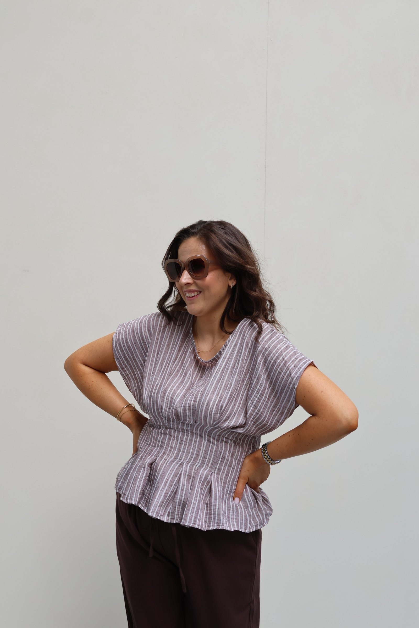 Mabel gestreepte blouse bruin