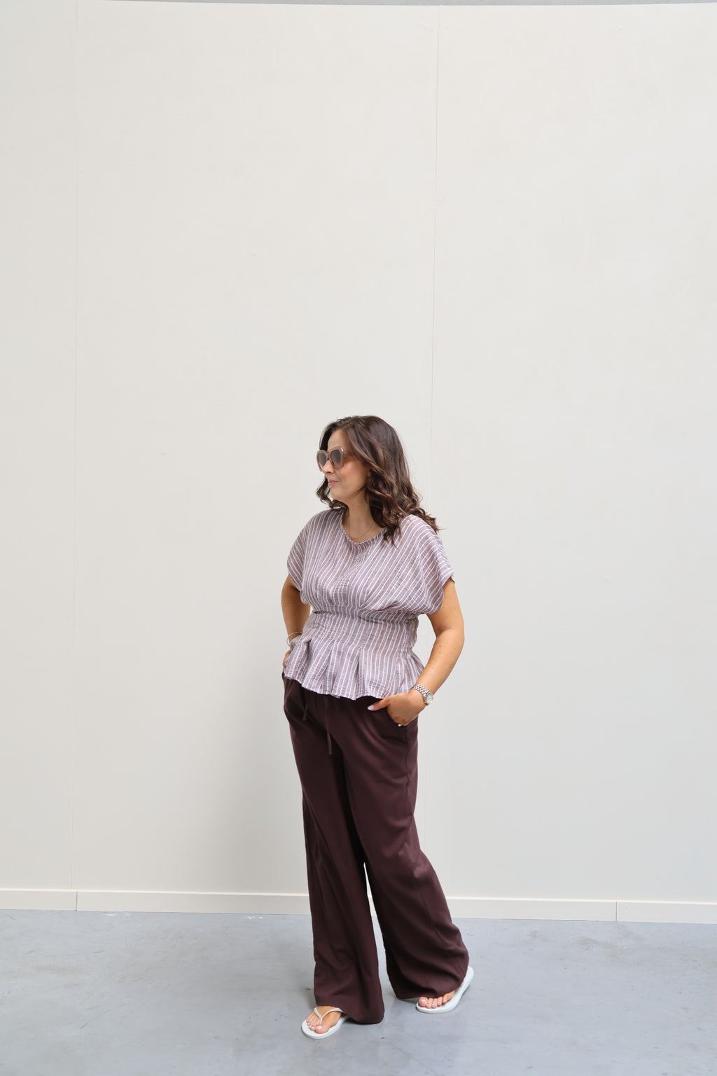 Mabel gestreepte blouse bruin