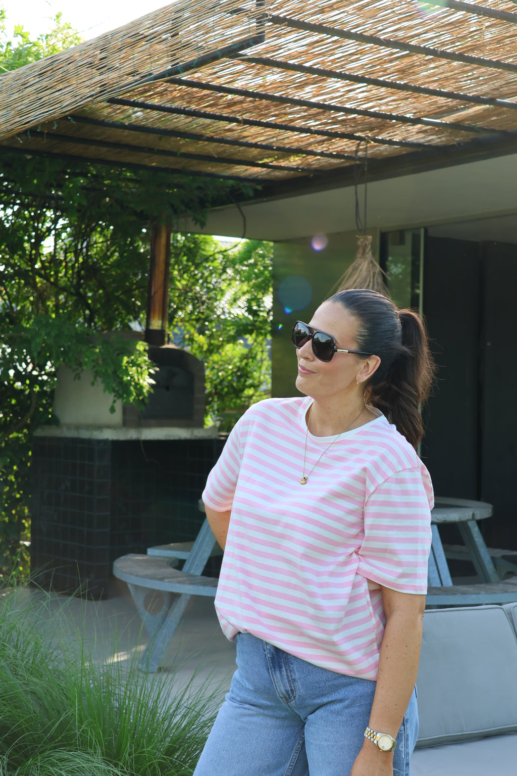 Anna gestreepte T-shirt roze/wit