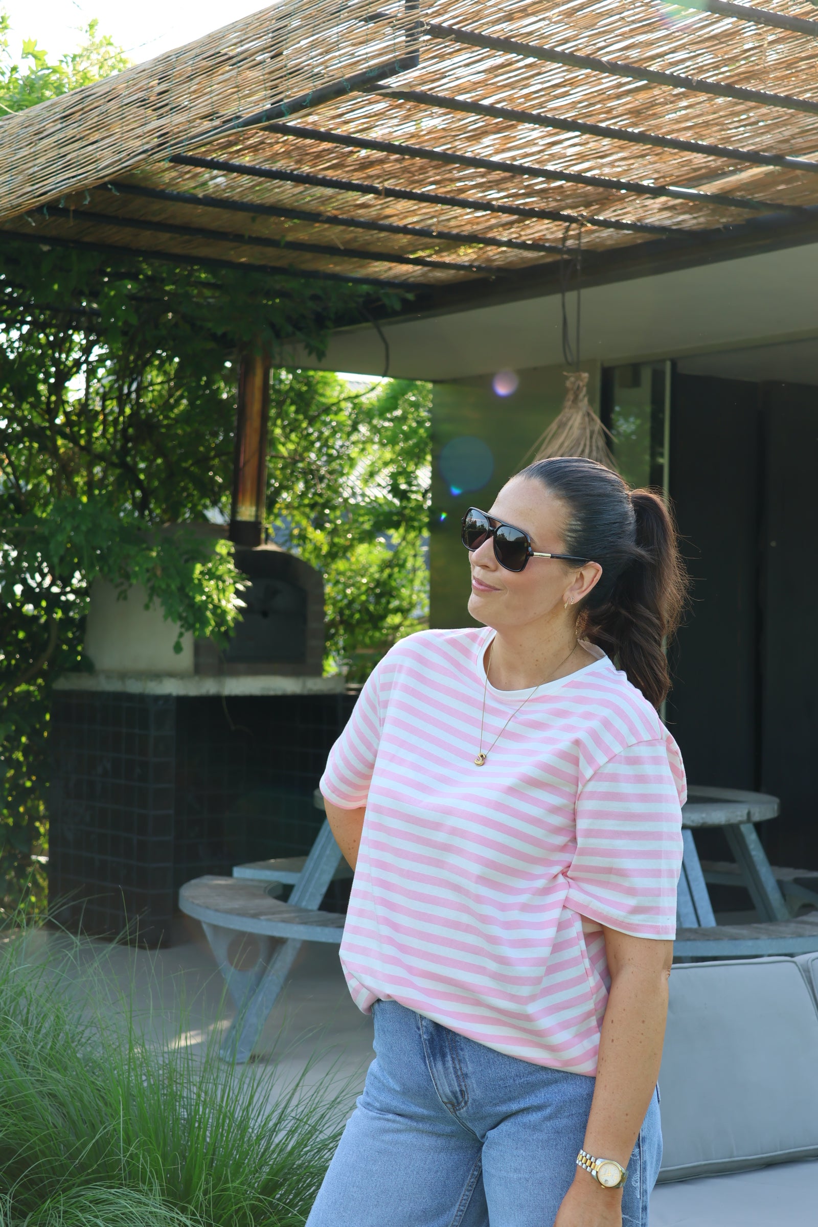 Anna gestreepte T-shirt roze/wit