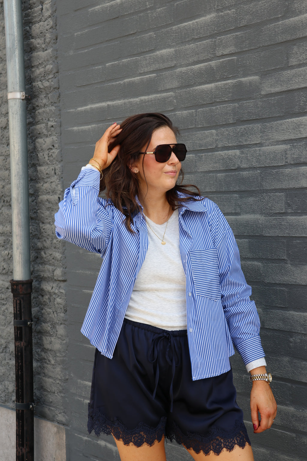 Inez gestreepte blouse blauw