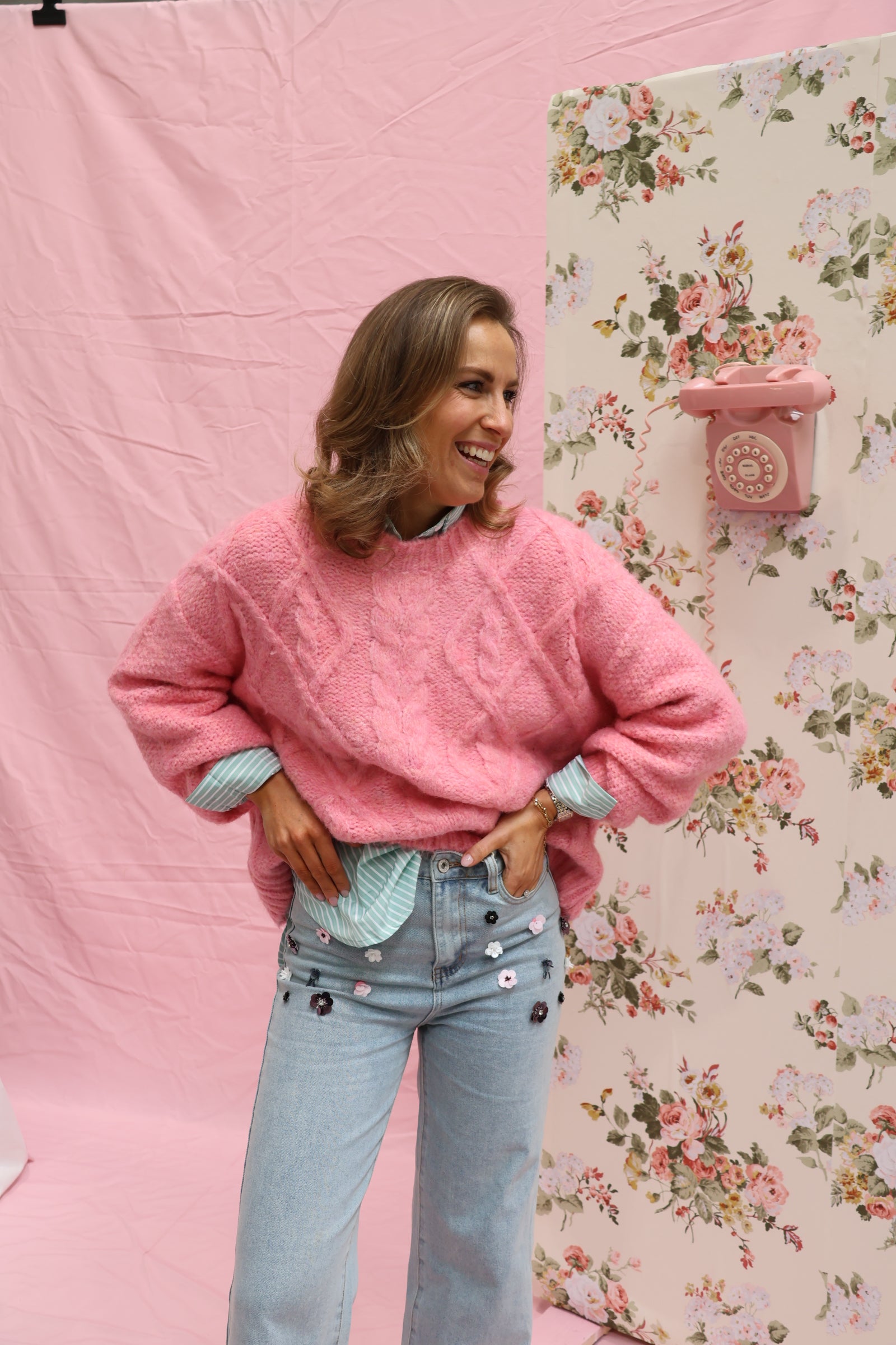 Violet cable knit blush pink