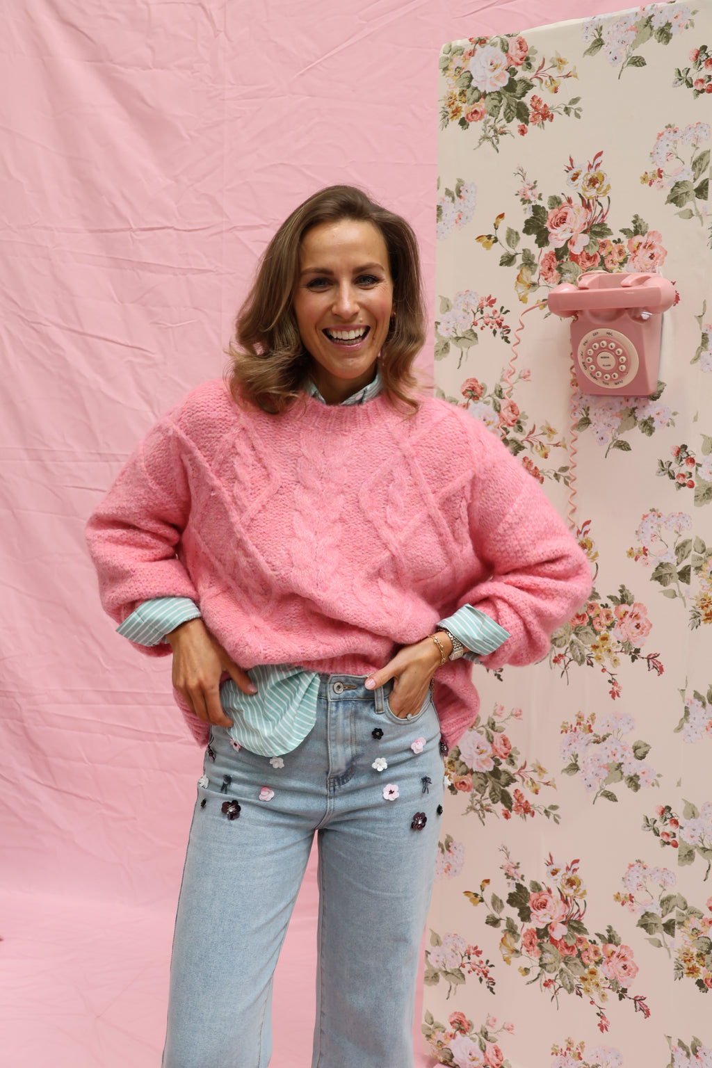 Violet cable knit blush pink