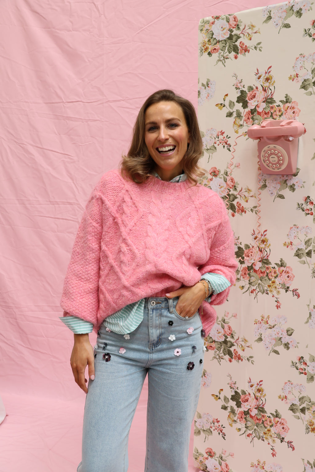 Violet cable knit blush pink