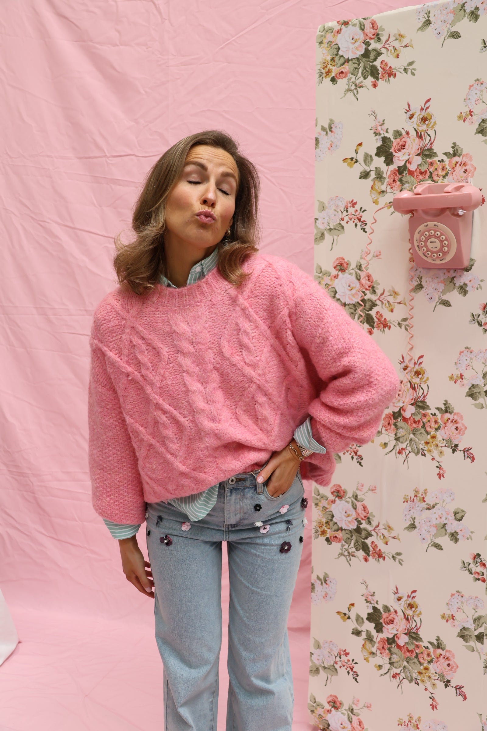 Violet cable knit blush pink