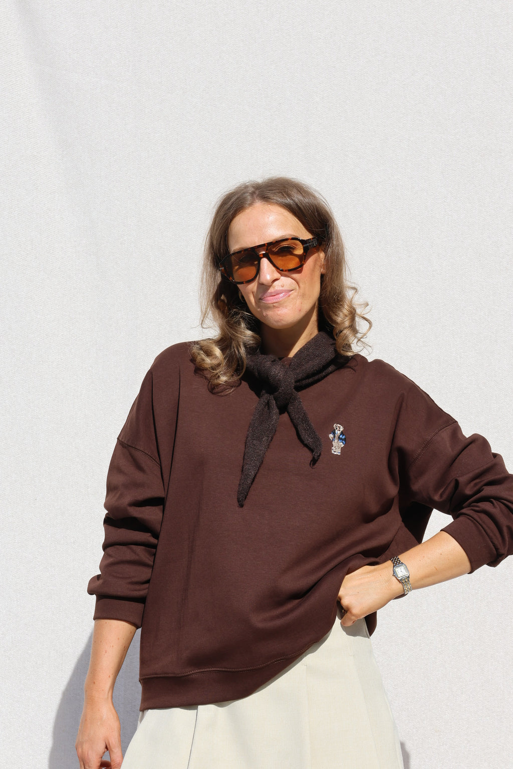 Clarisse sweater met beertje bruin