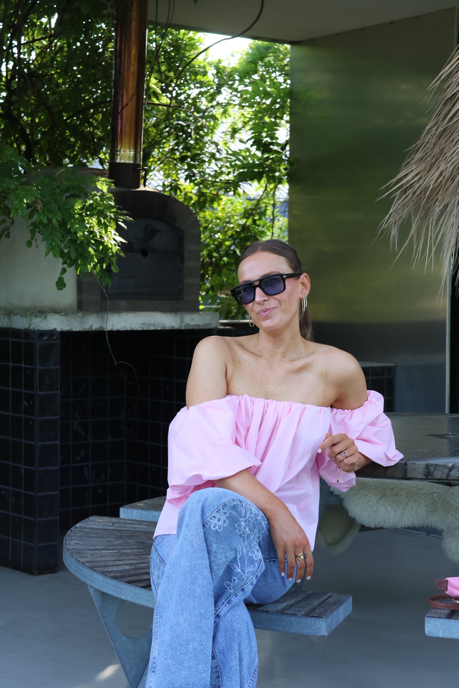 Lea off shoulder blouse roze