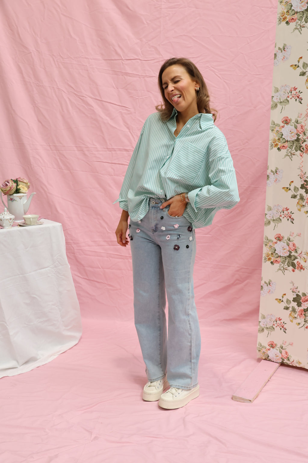 Liesel striped shirt mint green