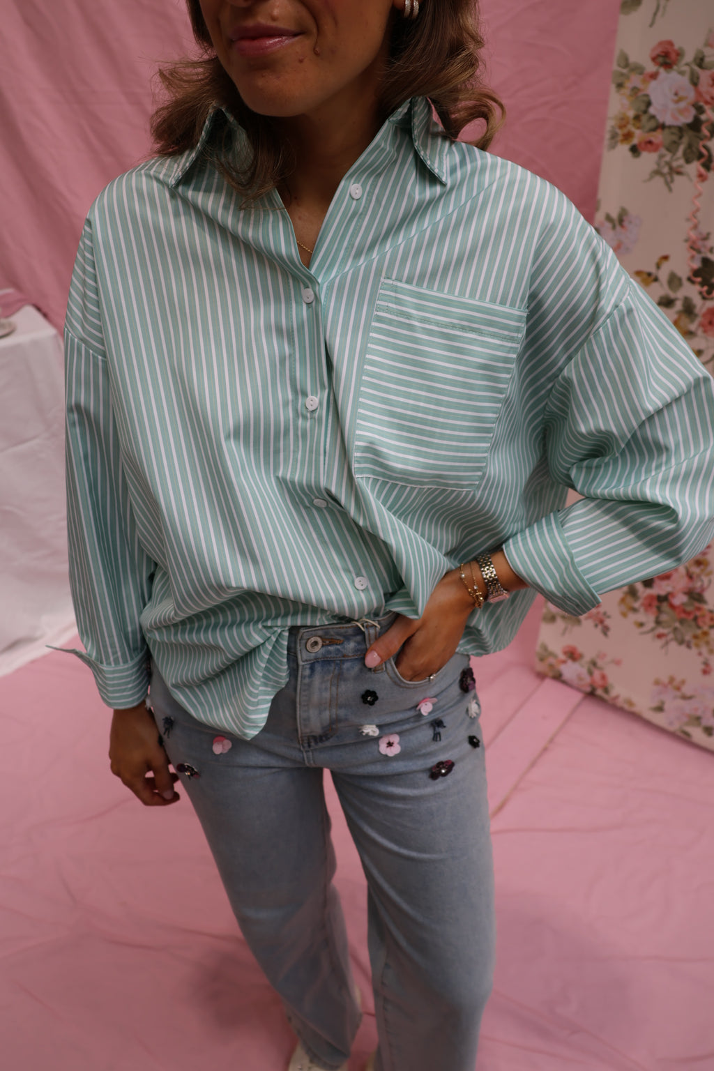 Liesel striped shirt mint green