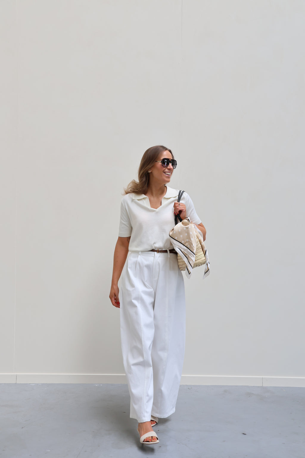 Lea polkadot sjaaltje camel/ecru