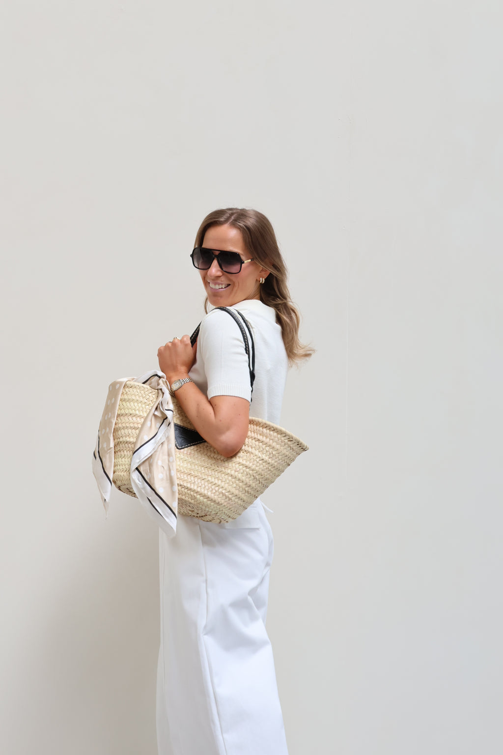 Lea polkadot sjaaltje camel/ecru