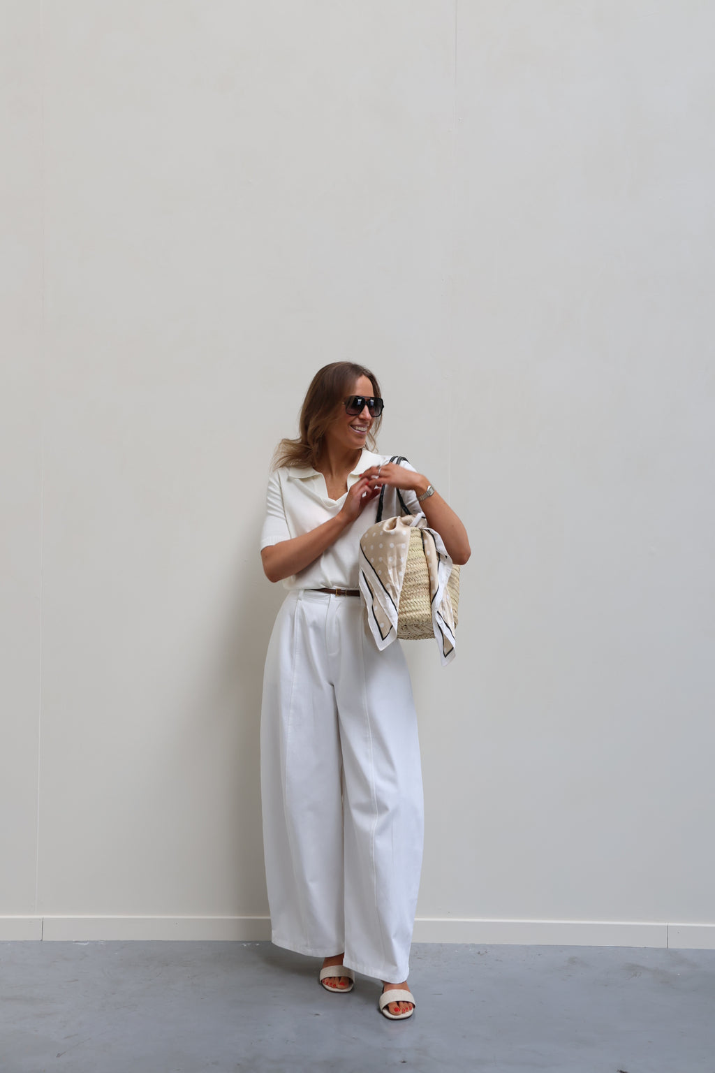 Lea polkadot sjaaltje camel/ecru