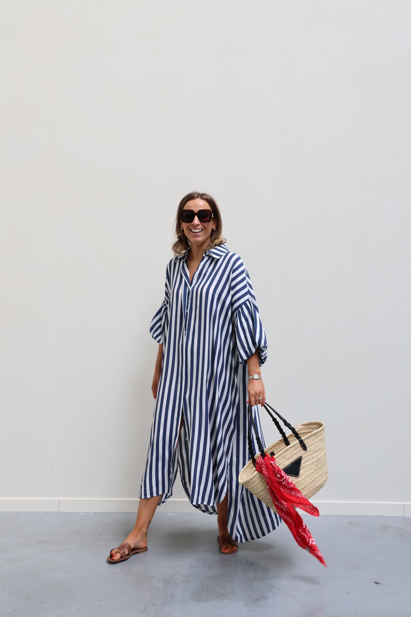 Jade gestreepte jurk marine