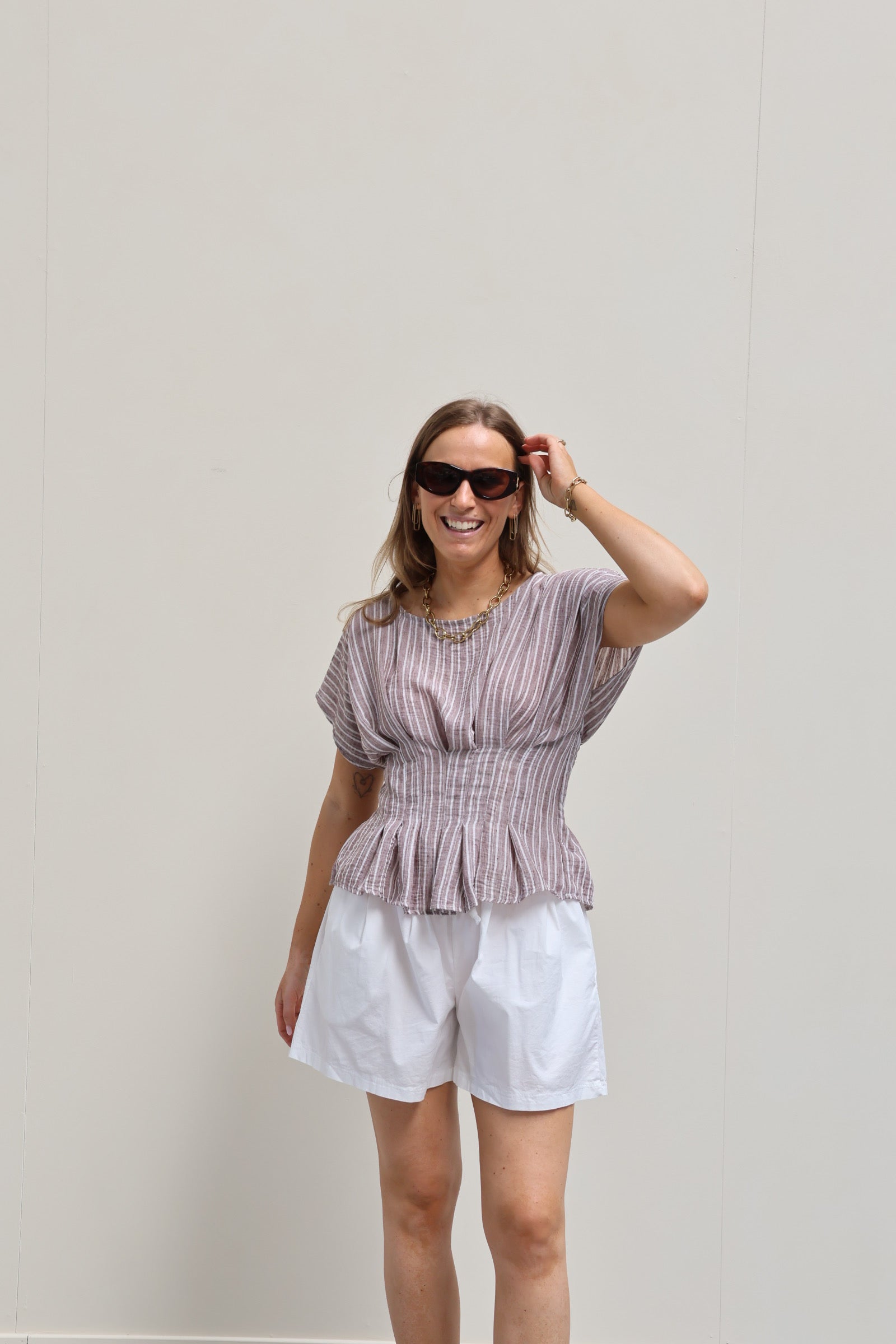 Mabel gestreepte blouse bruin