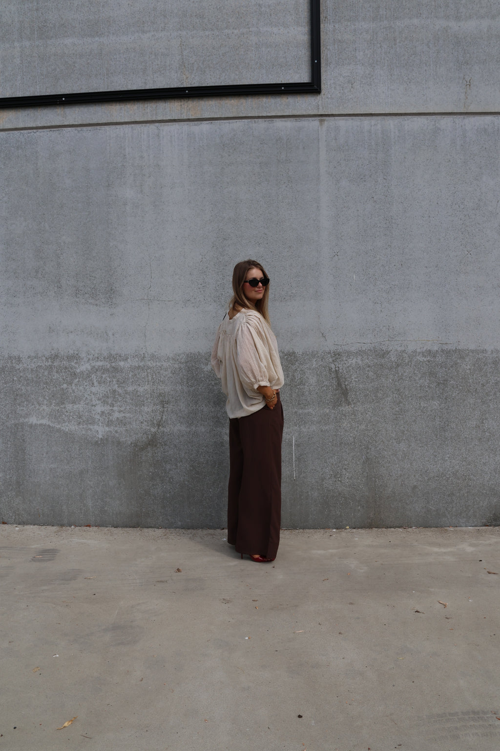 Lieke blouse met wijde mouwen beige
