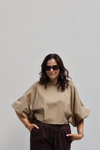 Vive blouse met wijde mouwen beige