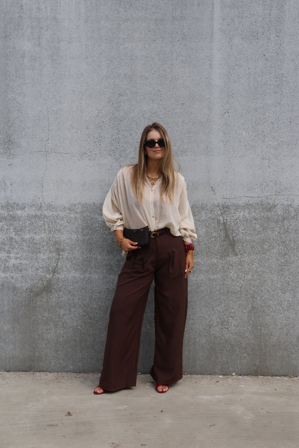 Lieke blouse met wijde mouwen beige