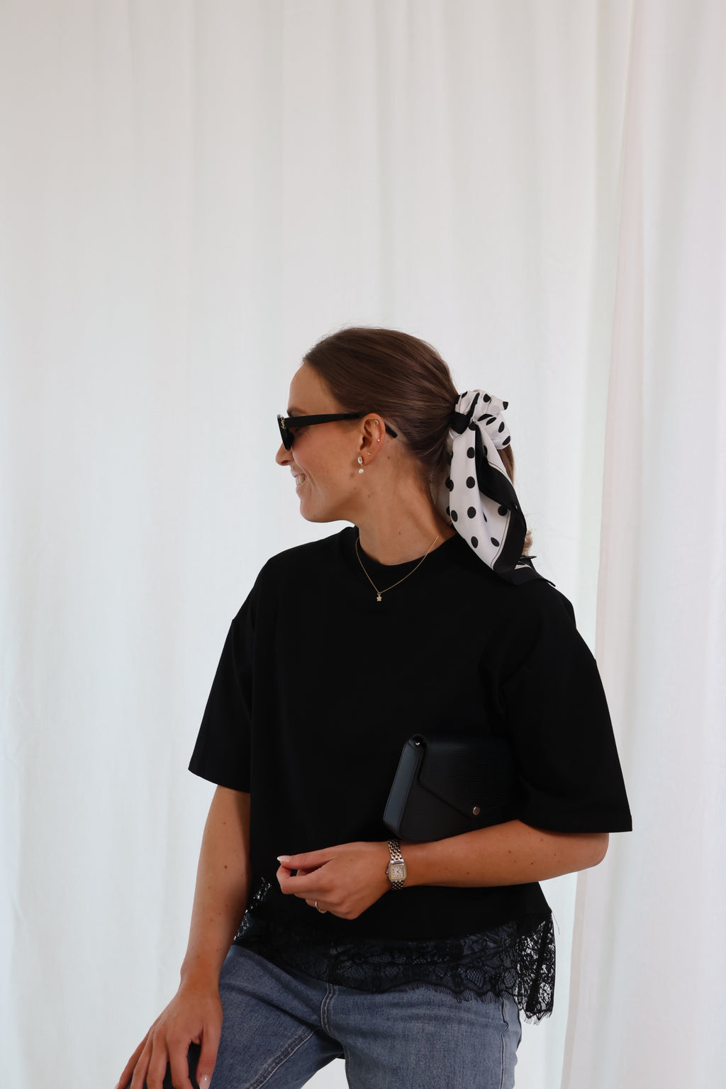 Lea polkadot sjaaltje zwart/wit