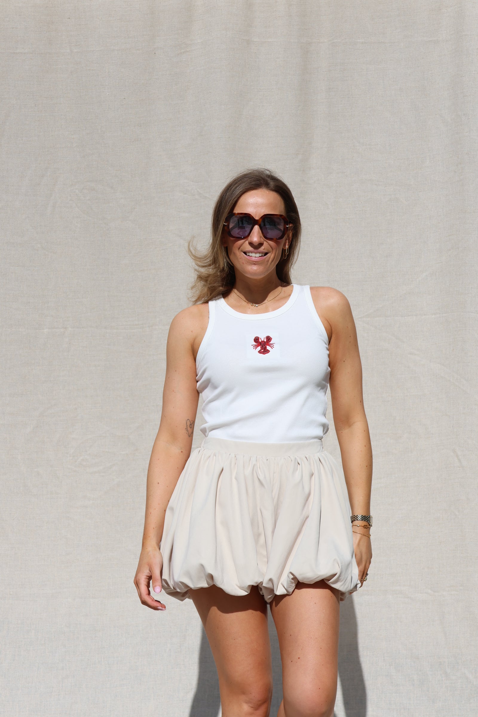 Tank top wit met kreeft