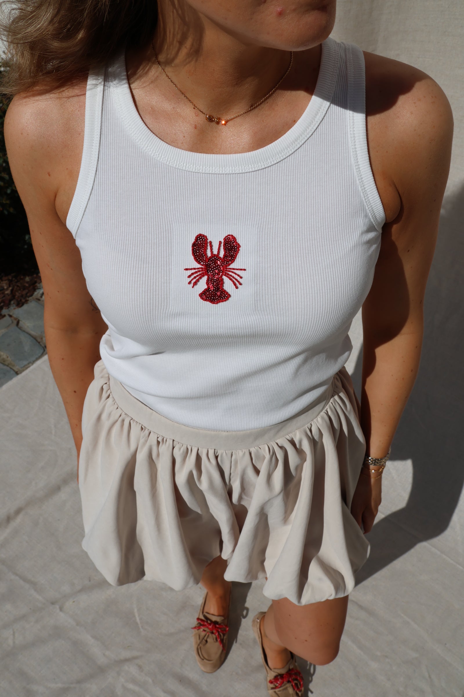 Tank top wit met kreeft