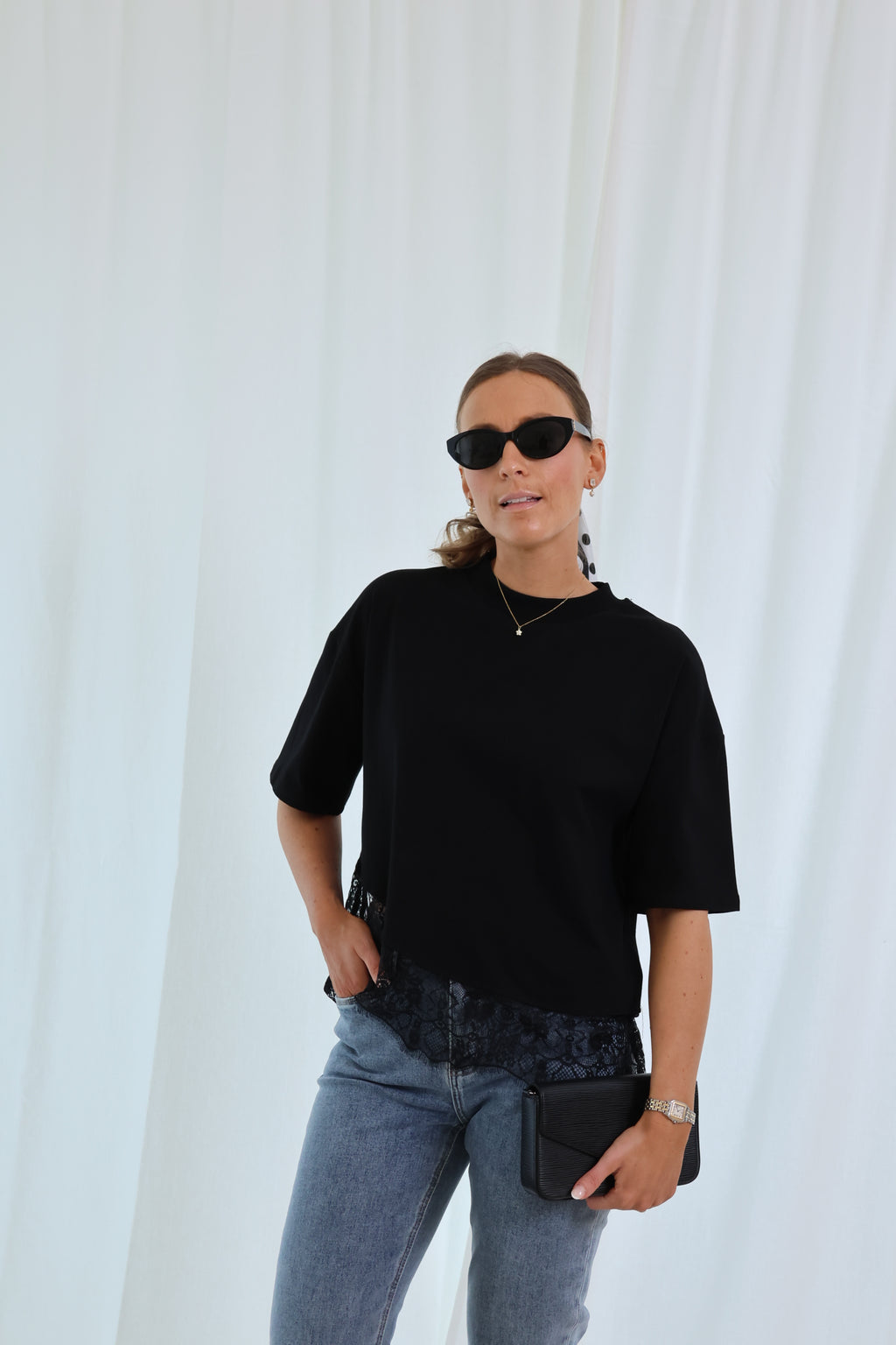 Millie lace T-shirt zwart