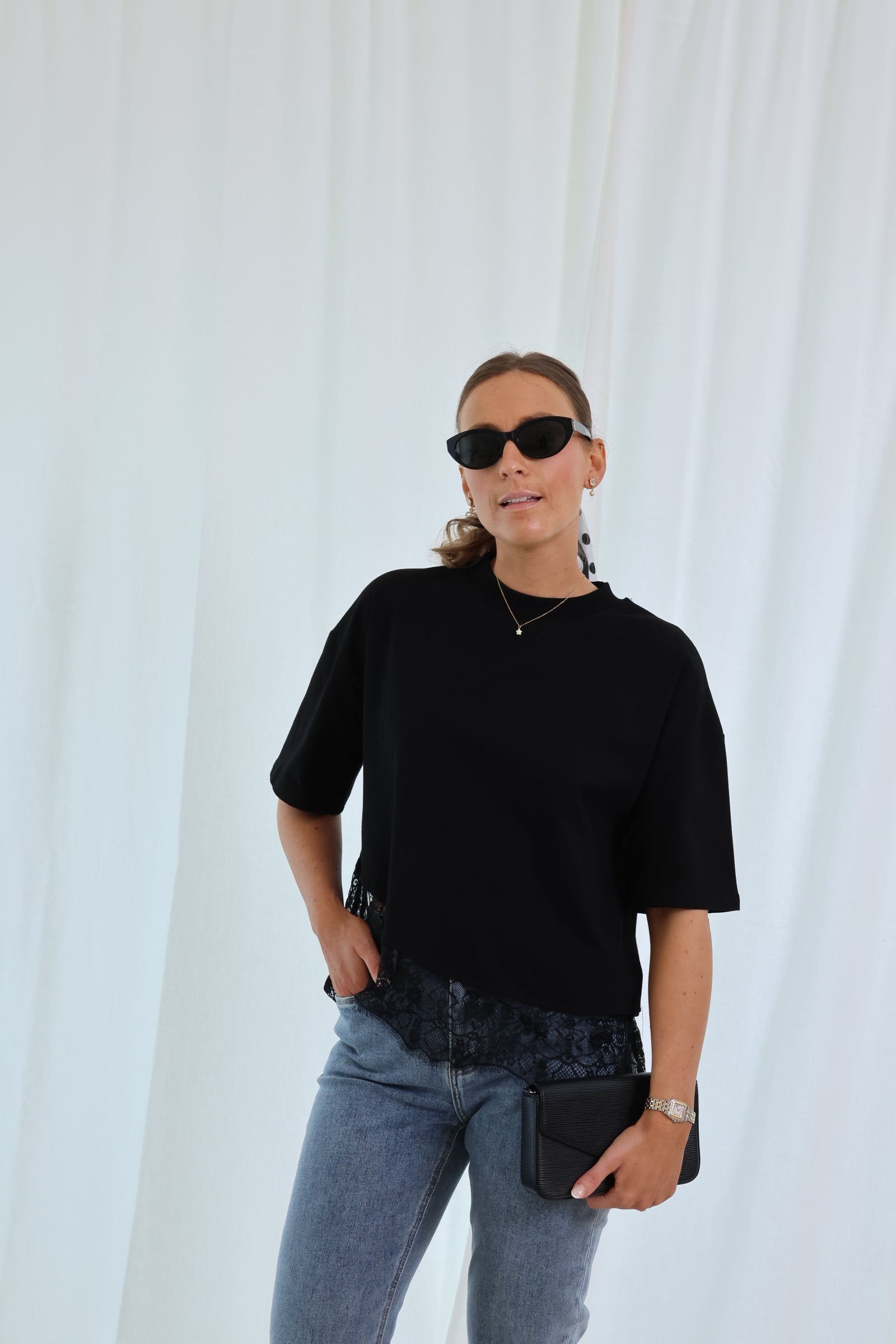 Millie lace T-shirt zwart