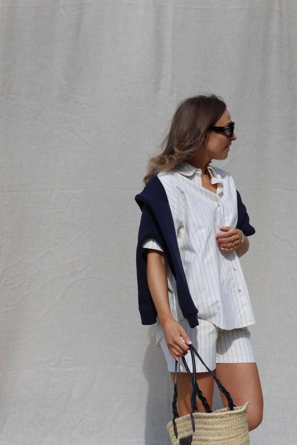 Luna gestreepte short ecru