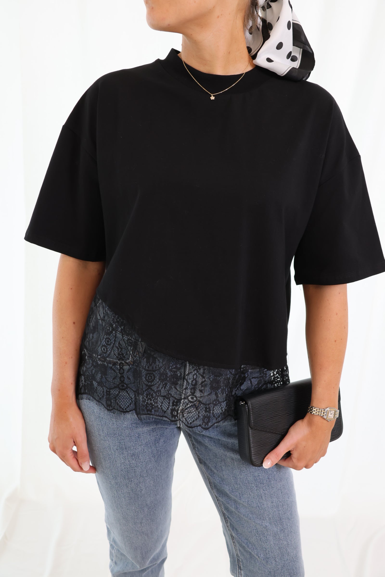 Millie lace T-shirt zwart