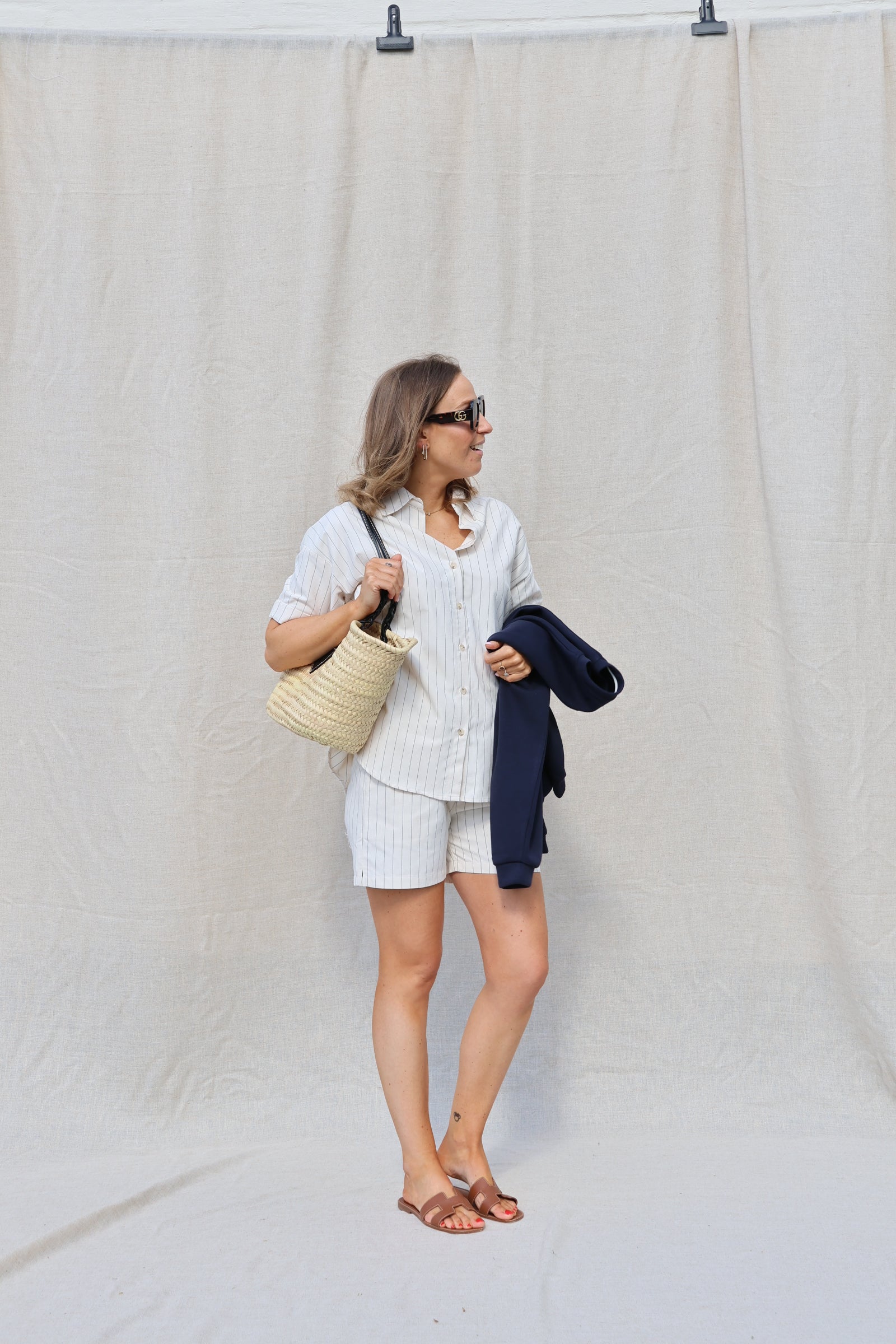 Luna gestreepte short ecru