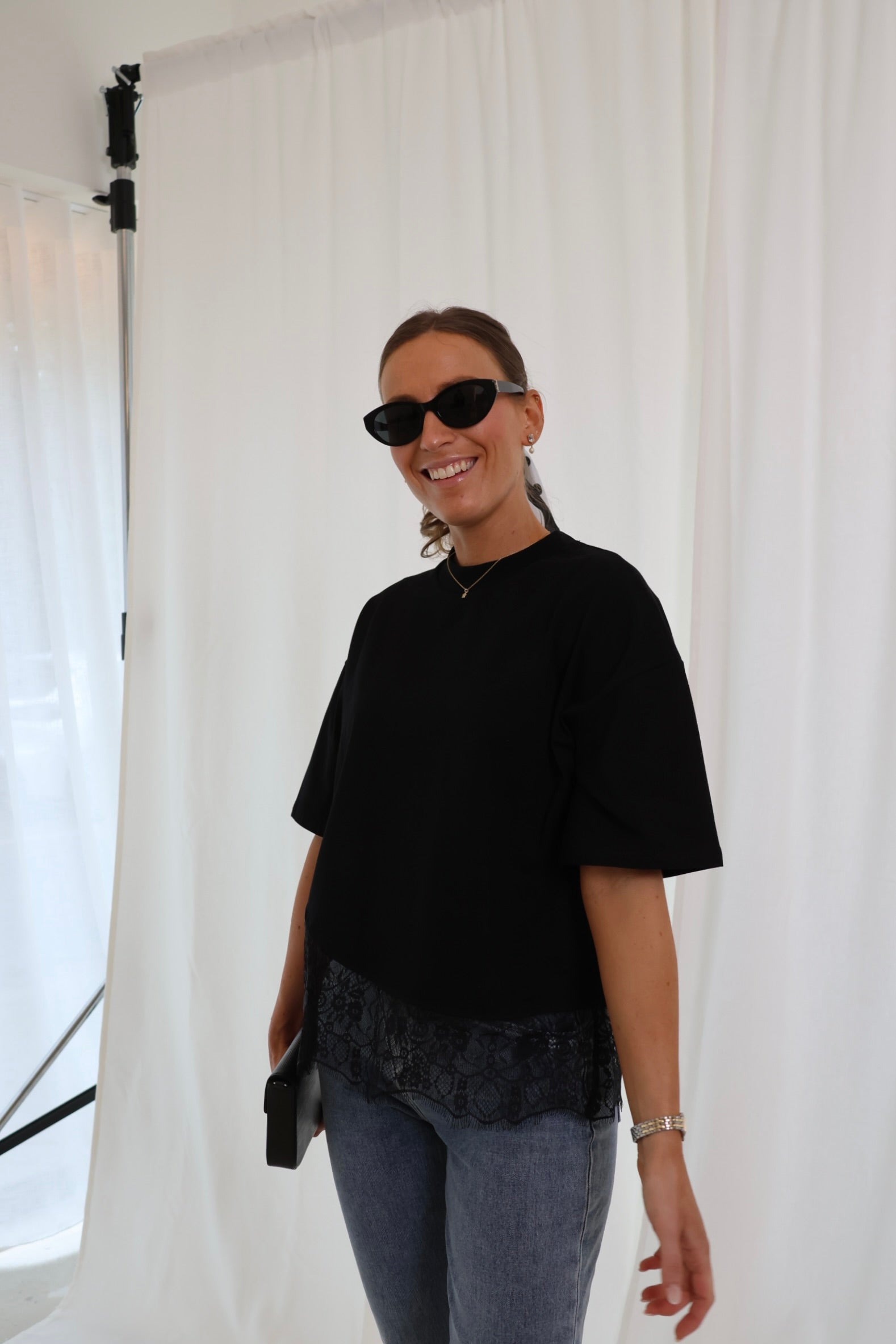 Millie lace T-shirt zwart