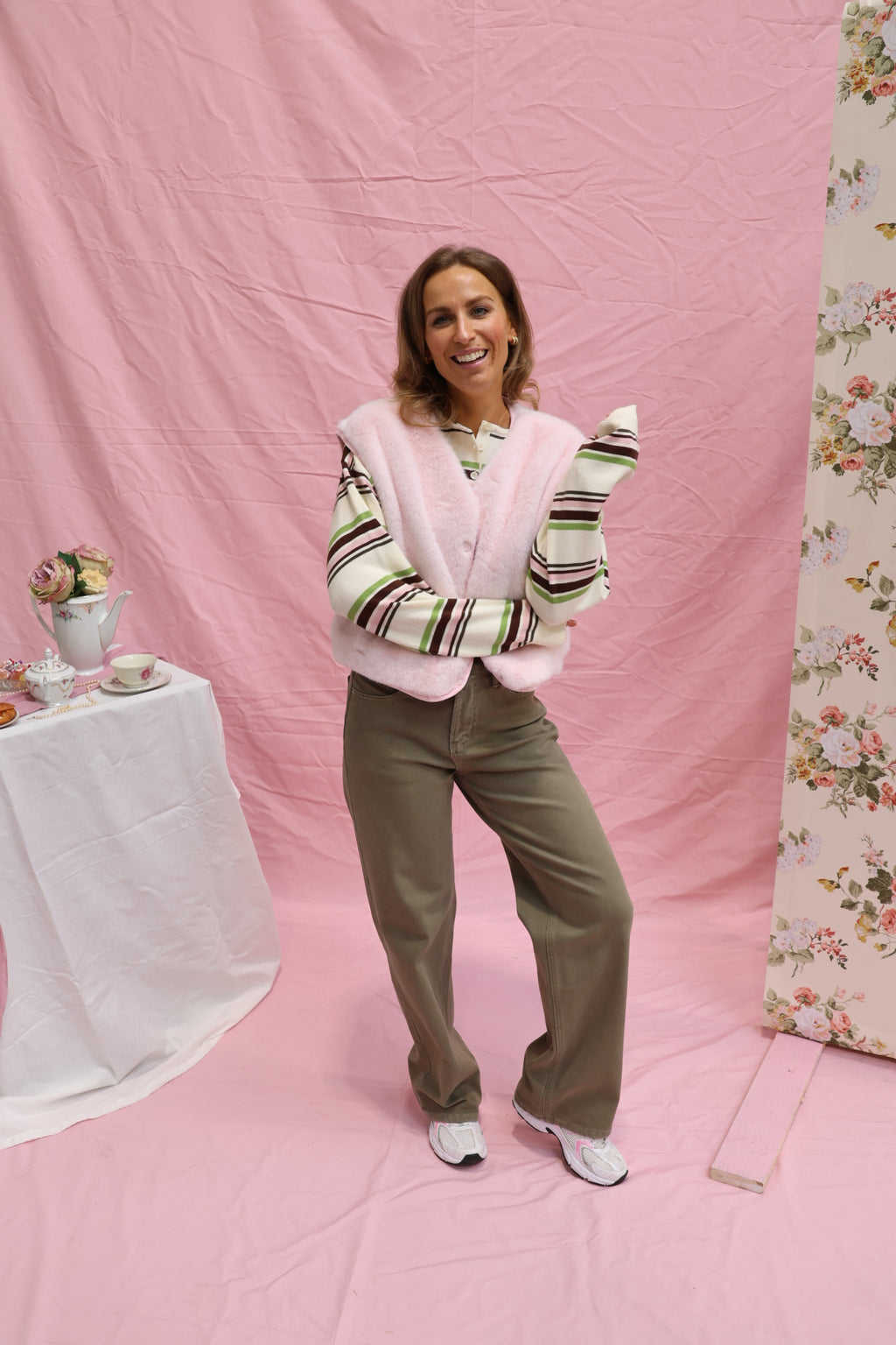 Faux fur vestje poederroze