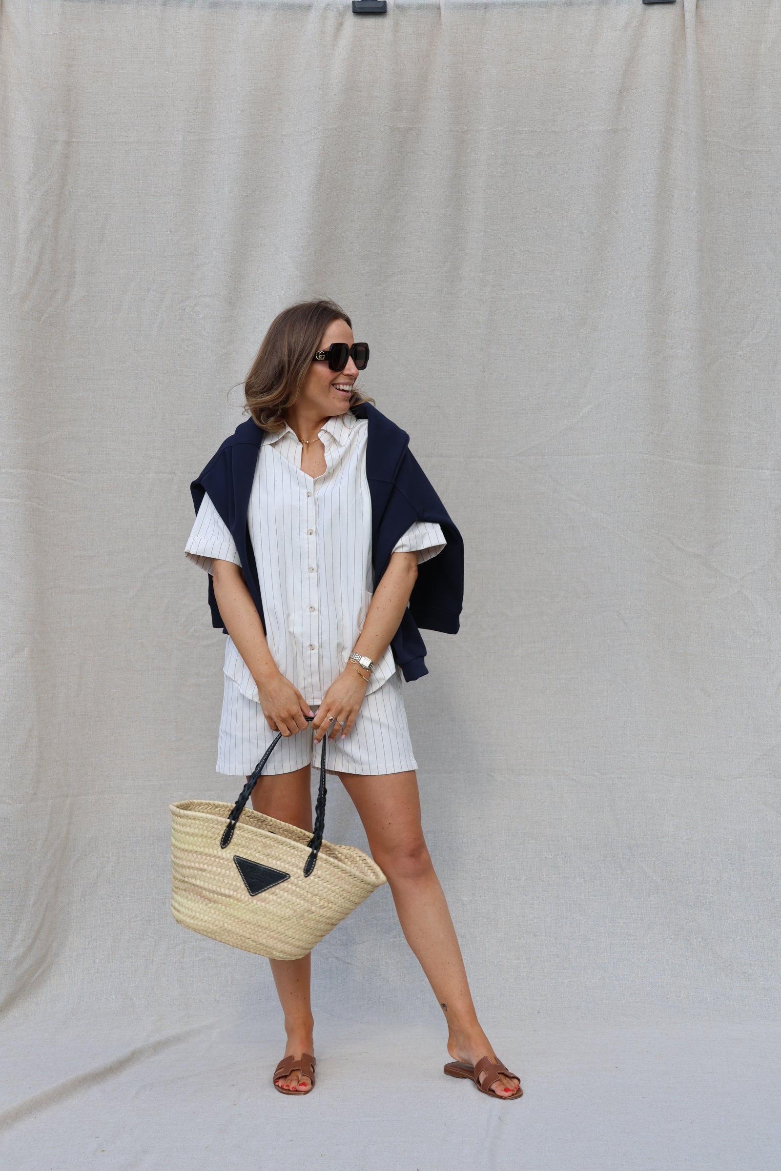 Luna gestreepte short ecru