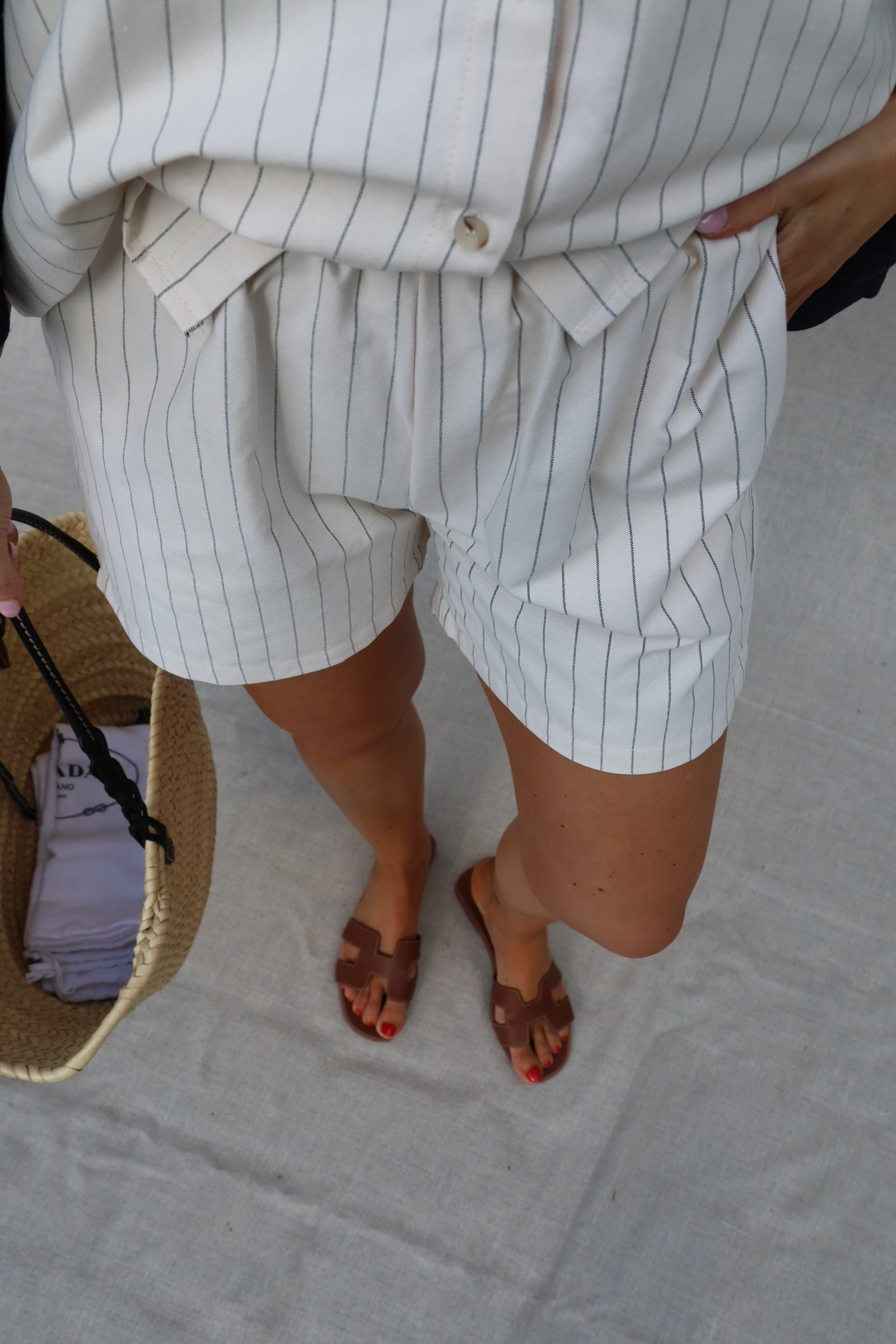 Luna gestreepte short ecru
