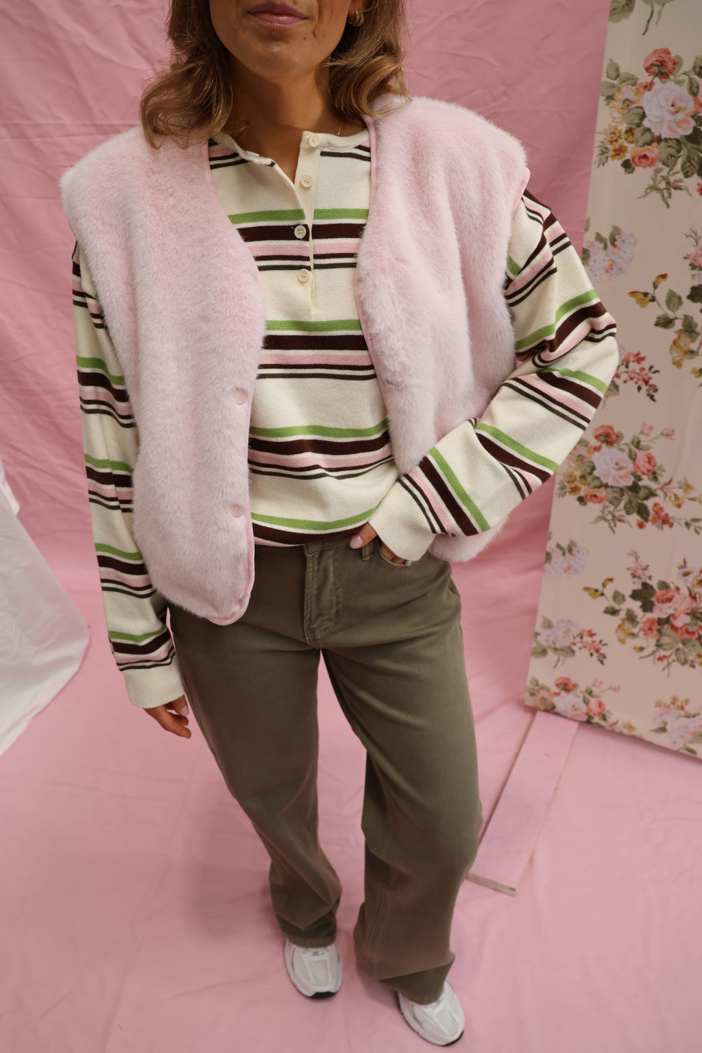 Faux fur vestje poederroze