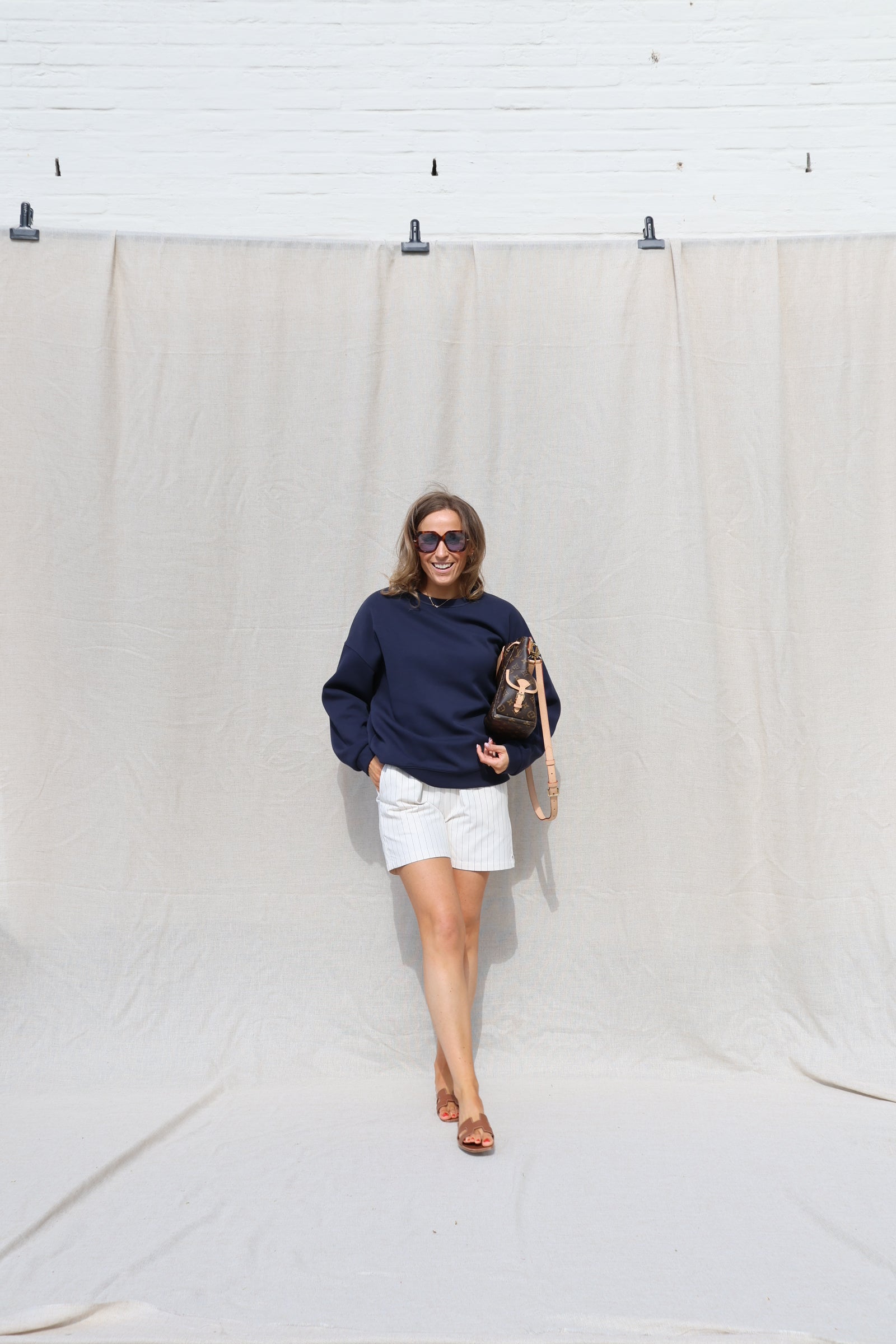 Luna gestreepte short ecru
