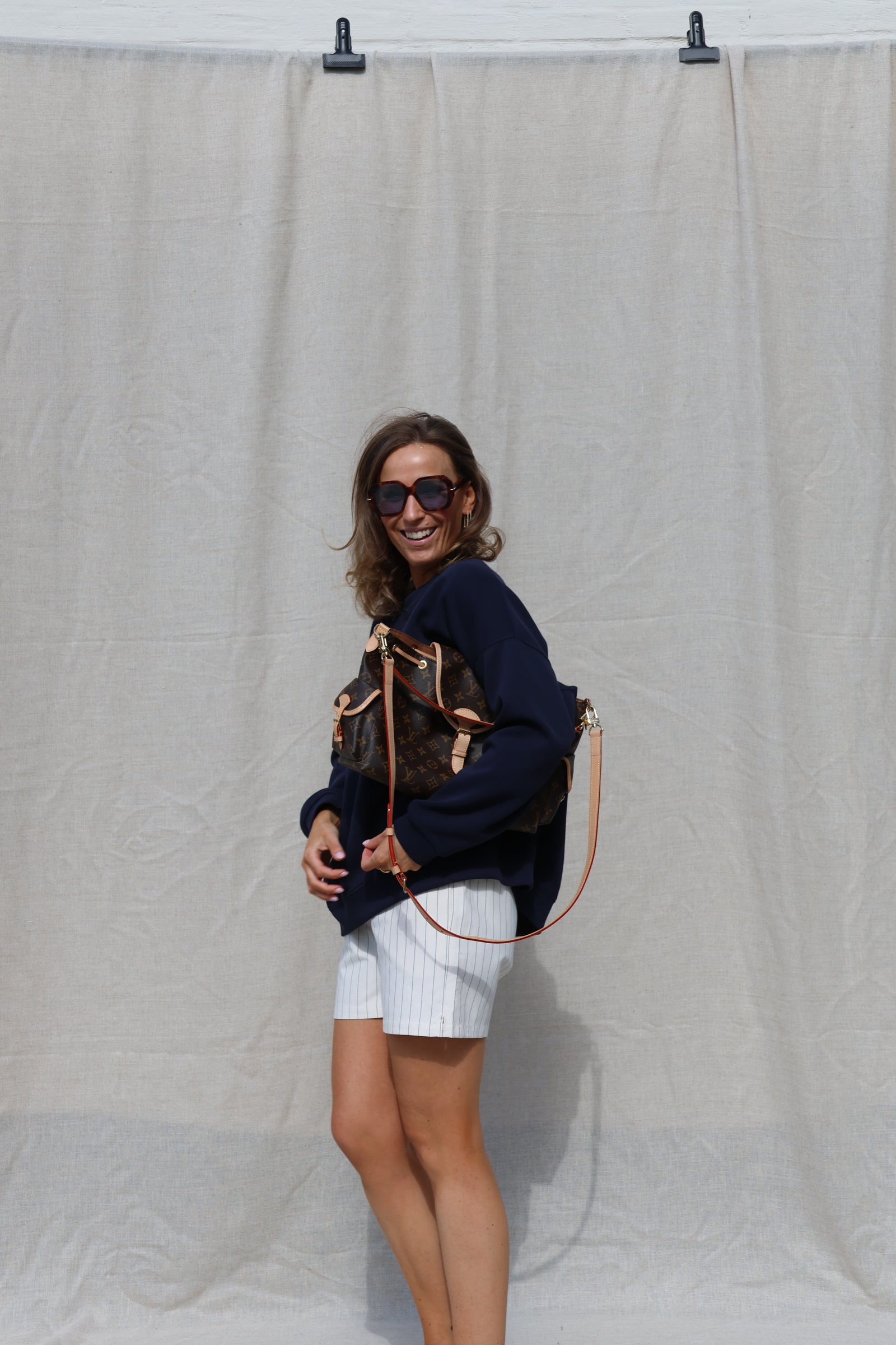 Luna gestreepte short ecru