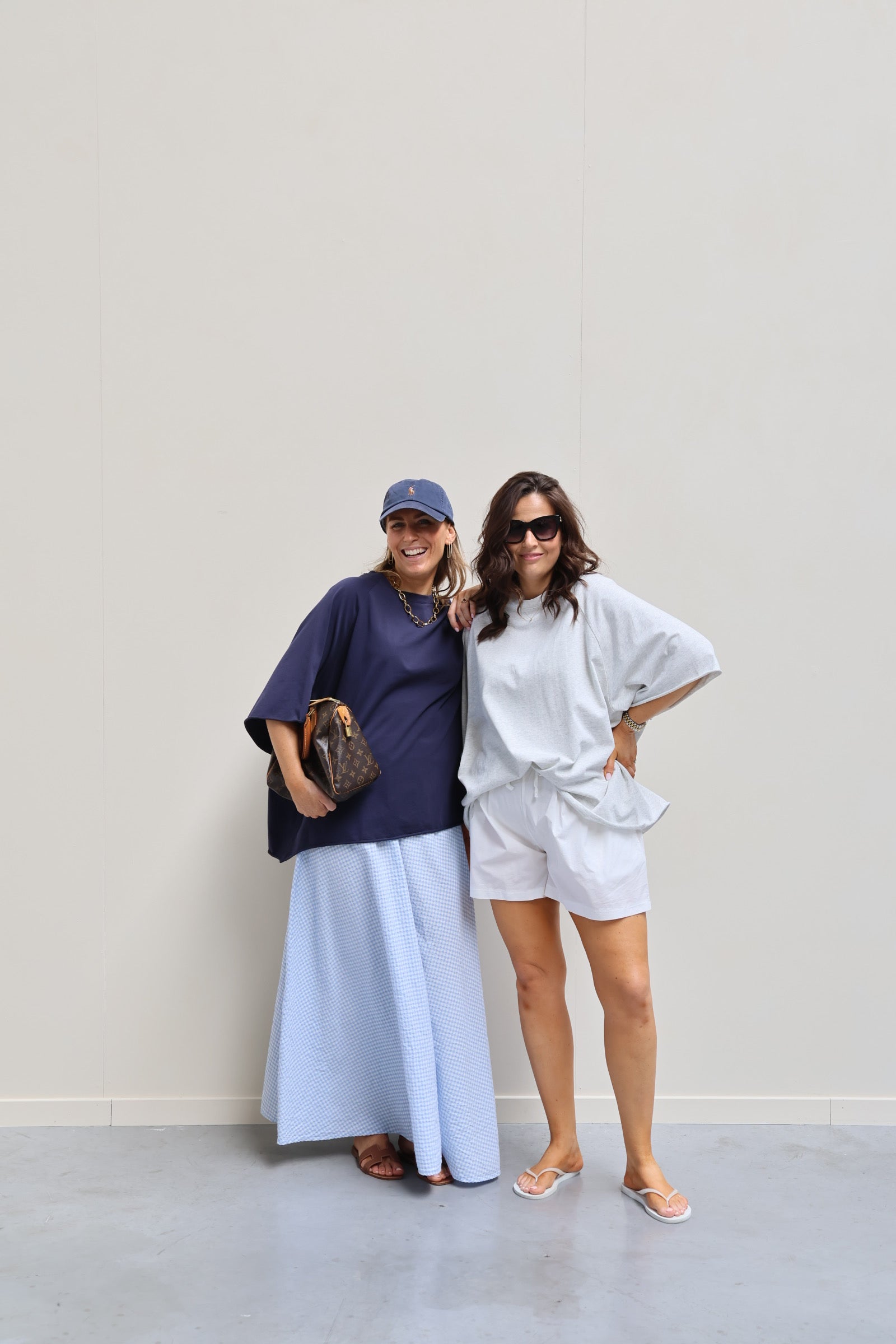 Ziva geruite maxi rok lichtblauw